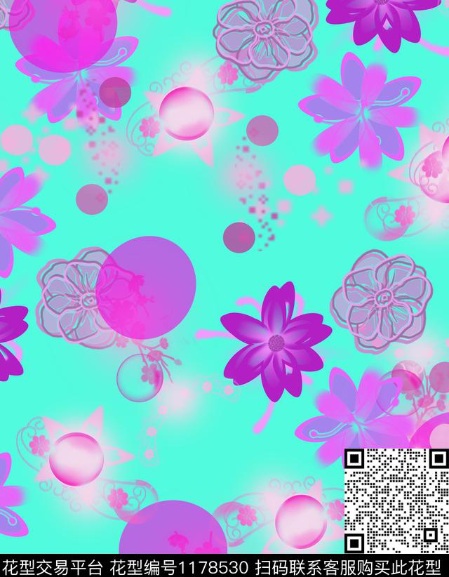 几何抽象花卉数码印花华亿平台下载（图片编号: 1178530） - 瓦栏（Walan）