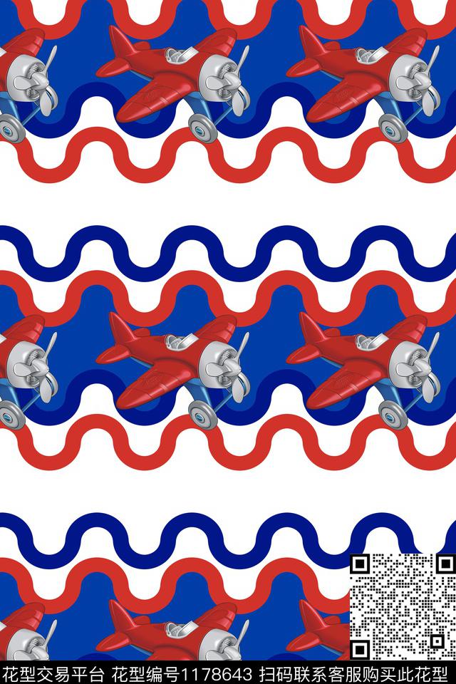 波浪纹条纹飞机传统印花华亿平台下载（图片编号: 1178643） - 瓦栏（Walan）
