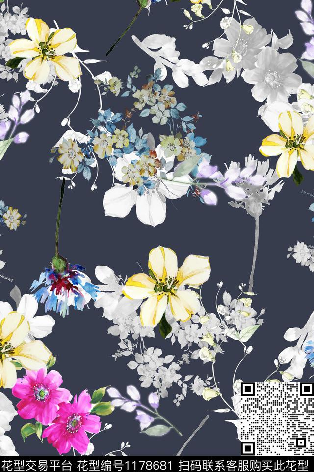 数码华亿平台花卉满版散花数码印花华亿平台下载（图片编号: 1178681） - 瓦栏（Walan）