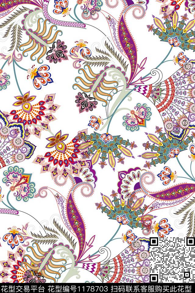 大牌风佩斯利半圆数码印花华亿平台下载（图片编号: 1178703） - 瓦栏（Walan）