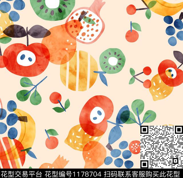 柠檬水彩苹果数码印花华亿平台下载（图片编号: 1178704） - 瓦栏（Walan）