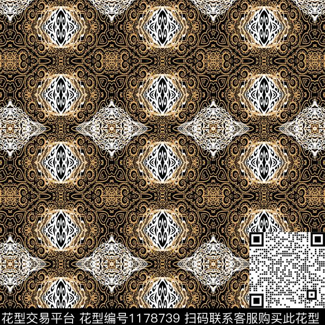 民族风规律黑底花卉数码印花华亿平台下载（图片编号: 1178739） - 瓦栏（Walan）