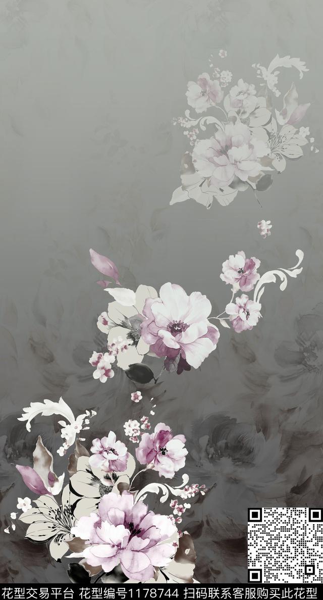 水彩花卉渐变数码印花华亿平台下载（图片编号: 1178744） - 瓦栏（Walan）