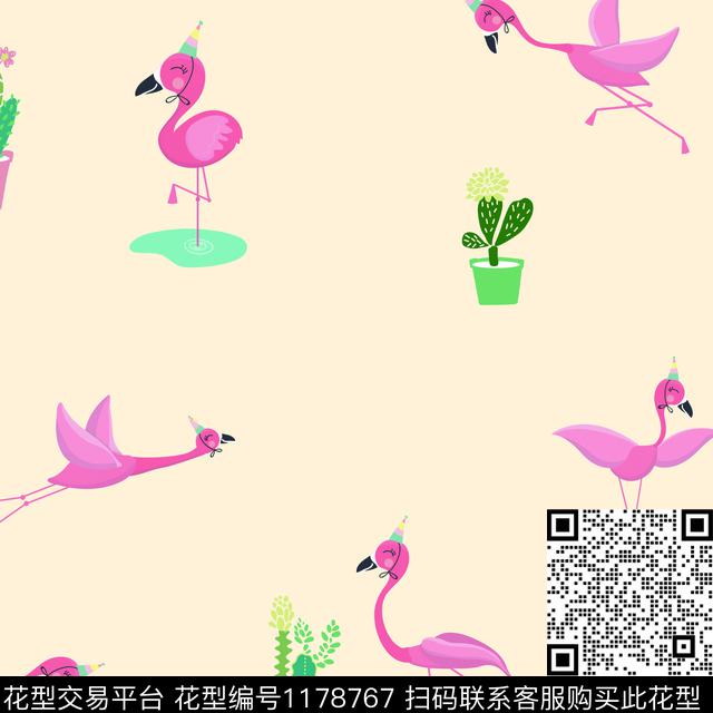 火烈鸟卡通仙人掌数码印花华亿平台下载（图片编号: 1178767） - 瓦栏（Walan）