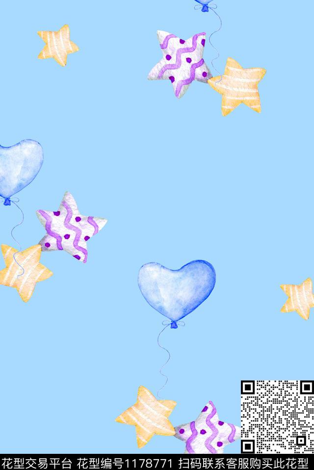 水彩五角星气球数码印花华亿平台下载（图片编号: 1178771） - 瓦栏（Walan）