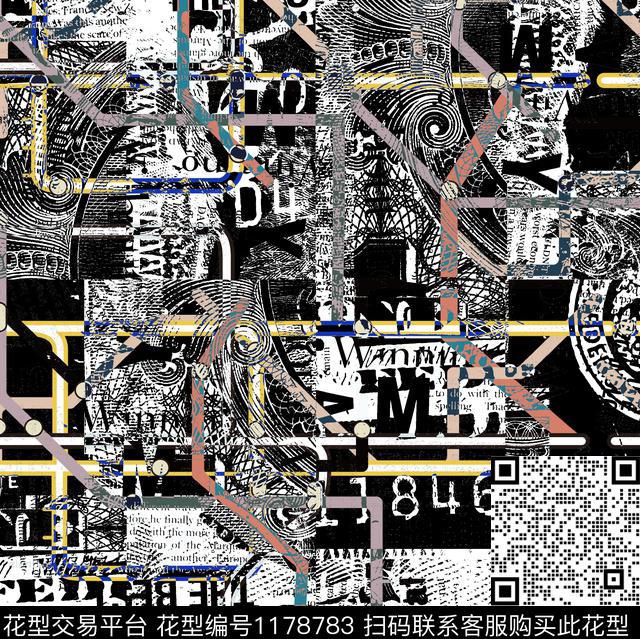 潮牌抽象大牌风数码印花华亿平台下载（图片编号: 1178783） - 瓦栏（Walan）