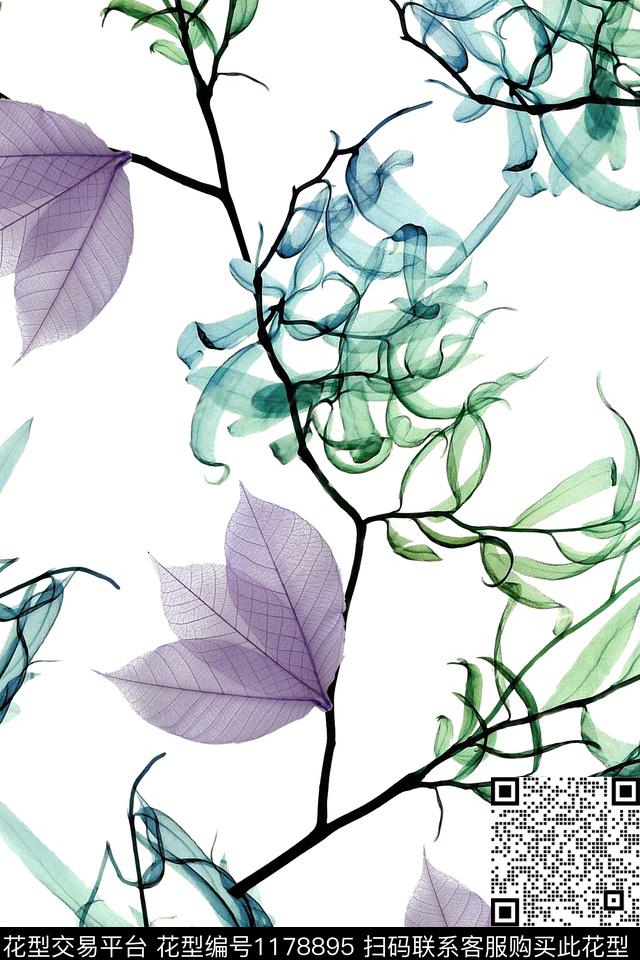 花卉光影绿植树叶数码印花华亿平台下载（图片编号: 1178895） - 瓦栏（Walan）