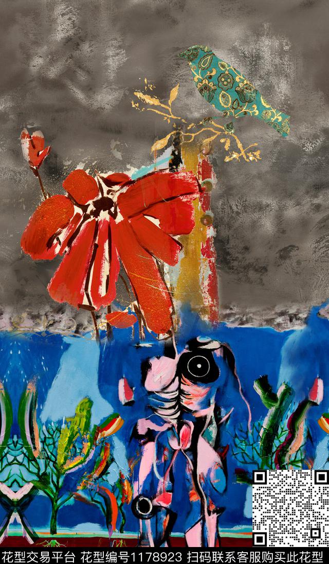 大花抽象花卉数码印花华亿平台下载（图片编号: 1178923） - 瓦栏（Walan）