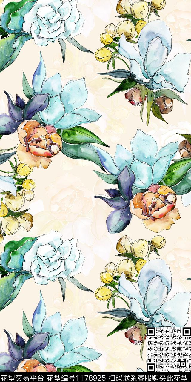 数码华亿平台清爽底花卉少女数码印花华亿平台下载（图片编号: 1178925） - 瓦栏（Walan）