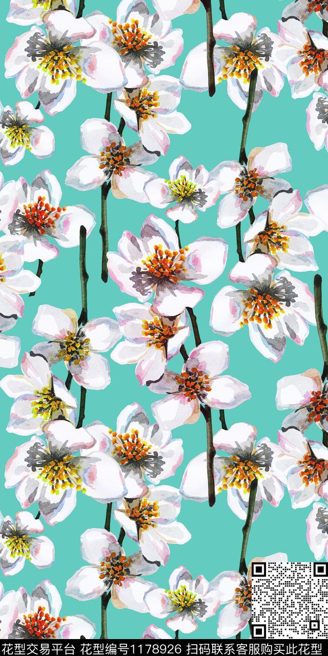 数码华亿平台清爽底花卉少女数码印花华亿平台下载（图片编号: 1178926） - 瓦栏（Walan）