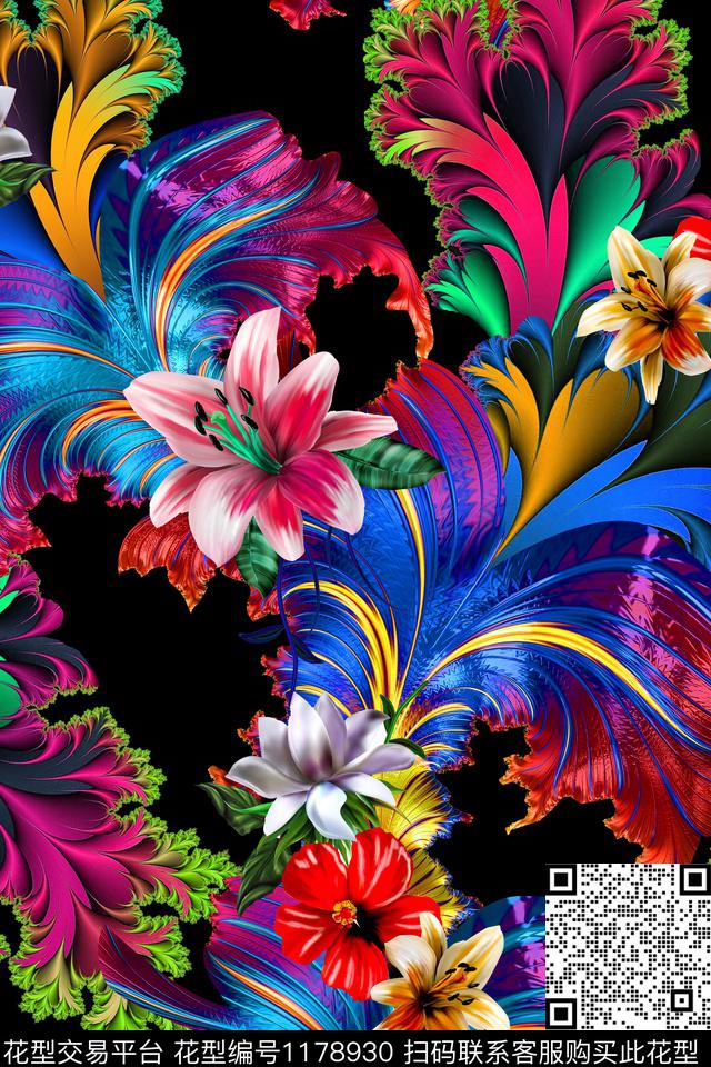 分形抽象花卉数码印花华亿平台下载（图片编号: 1178930） - 瓦栏（Walan）