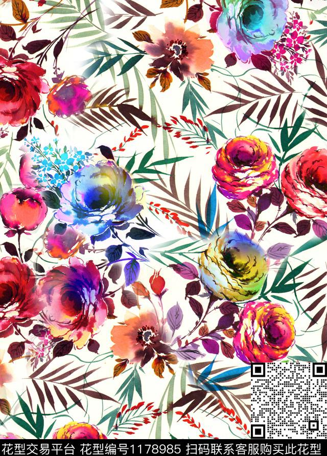 数码华亿平台花卉大牌风数码印花华亿平台下载（图片编号: 1178985） - 瓦栏（Walan）