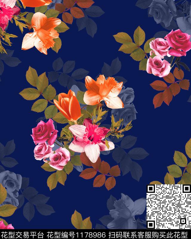 花卉大牌风素雅数码印花华亿平台下载（图片编号: 1178986） - 瓦栏（Walan）