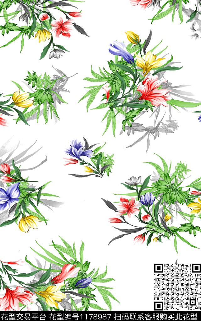 花卉大牌风素雅数码印花华亿平台下载（图片编号: 1178987） - 瓦栏（Walan）