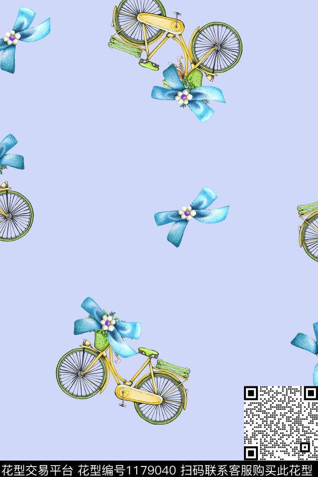 蝴蝶结自行车花篮数码印花华亿平台下载（图片编号: 1179040） - 瓦栏（Walan）