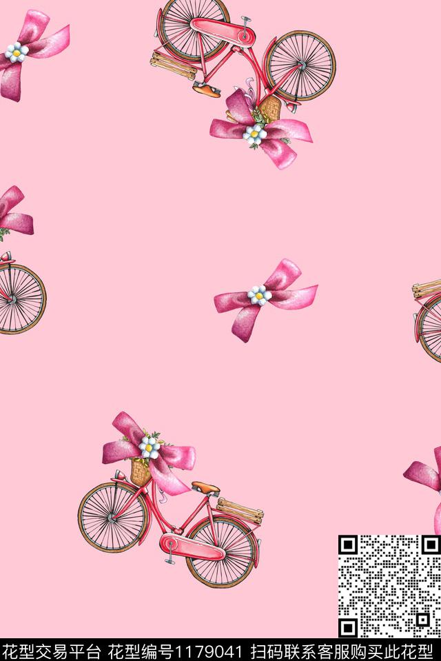 蝴蝶结自行车花篮数码印花华亿平台下载（图片编号: 1179041） - 瓦栏（Walan）