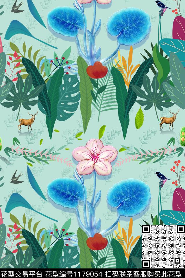 手绘花卉植物数码印花华亿平台下载（图片编号: 1179054） - 瓦栏（Walan）