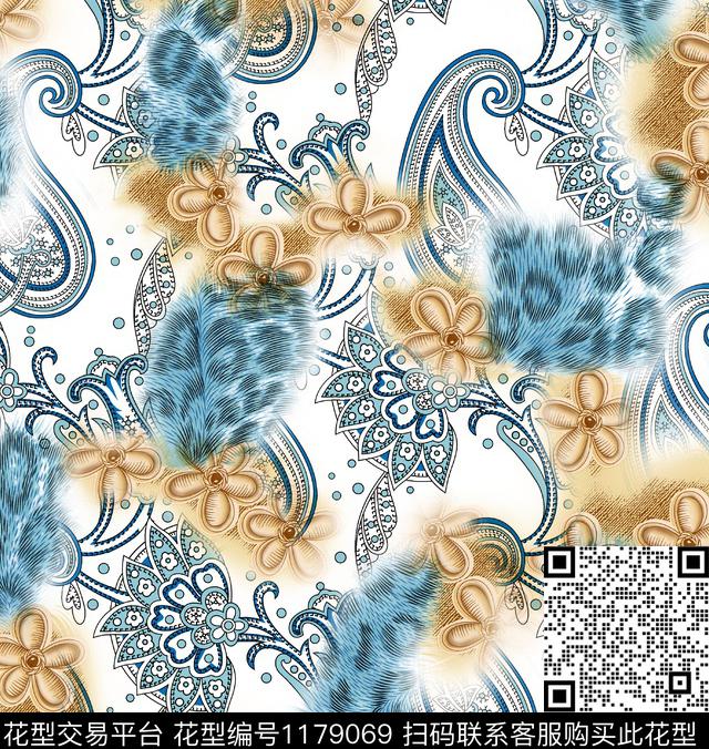 大牌风传统华亿平台几何花卉传统印花华亿平台下载（图片编号: 1179069） - 瓦栏（Walan）