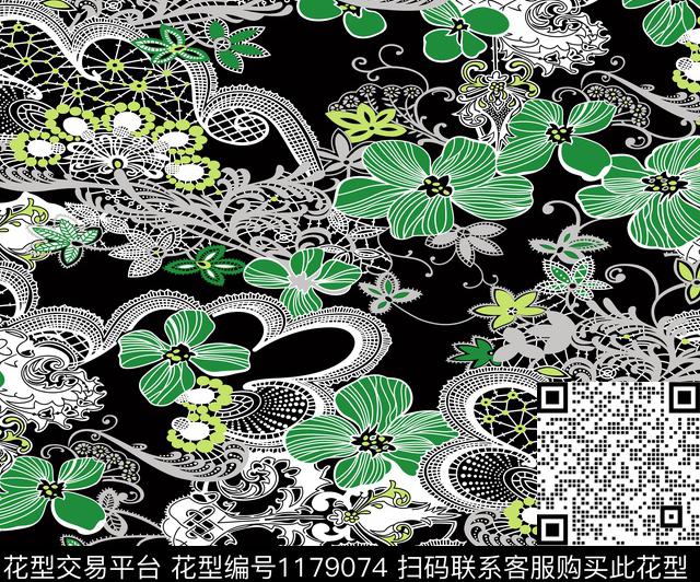 大牌风传统华亿平台几何花卉传统印花华亿平台下载（图片编号: 1179074） - 瓦栏（Walan）