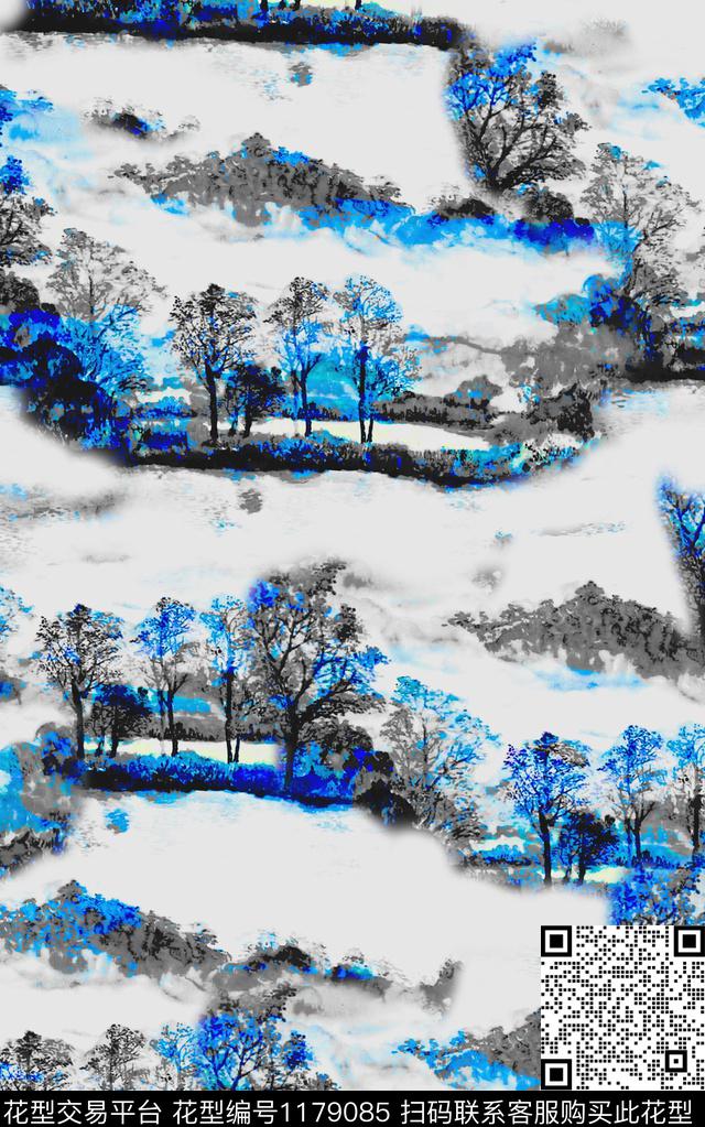 抽象花卉水墨风复古女装旗袍印花传统印花华亿平台下载（图片编号: 1179085） - 瓦栏（Walan）