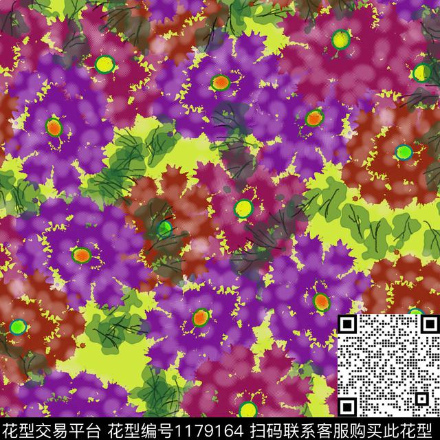 抽象手绘花卉数码印花华亿平台下载（图片编号: 1179164） - 瓦栏（Walan）