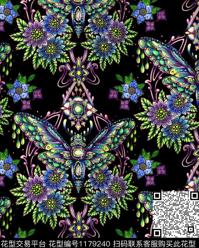 蝴蝶花卉珠宝宝石数码印花华亿平台下载（图片编号: 1179240） - 瓦栏（Walan）