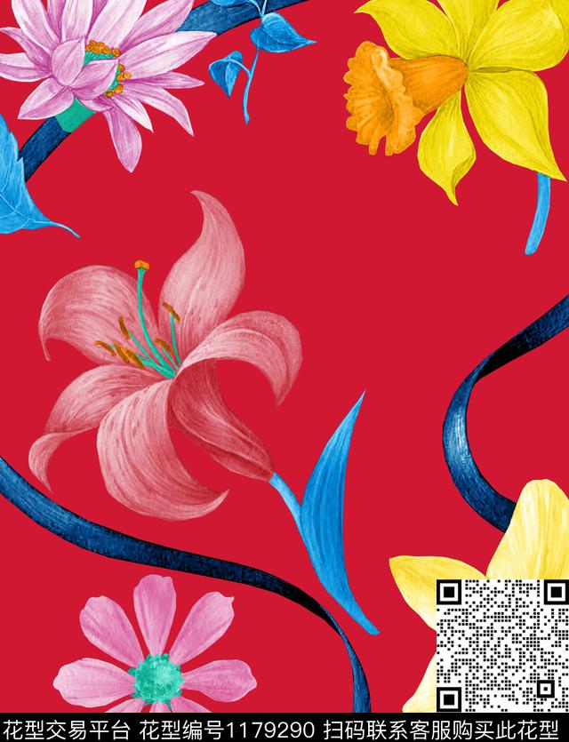 百合郁金香大牌风数码印花华亿平台下载（图片编号: 1179290） - 瓦栏（Walan）
