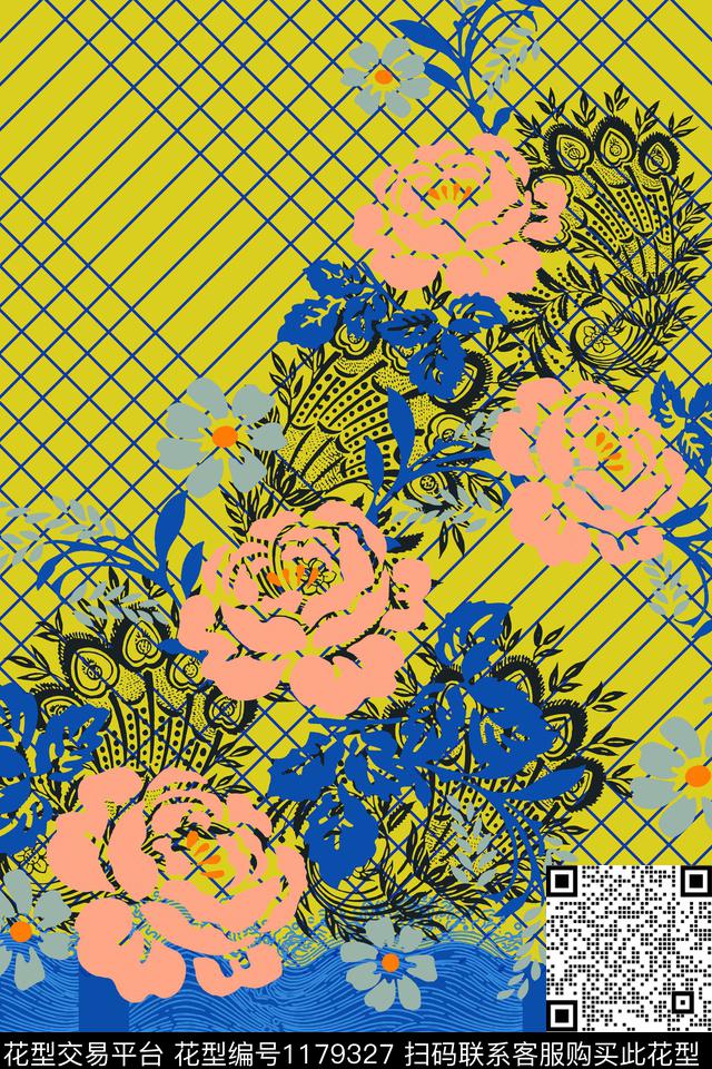 几何花卉大牌风传统印花华亿平台下载（图片编号: 1179327） - 瓦栏（Walan）