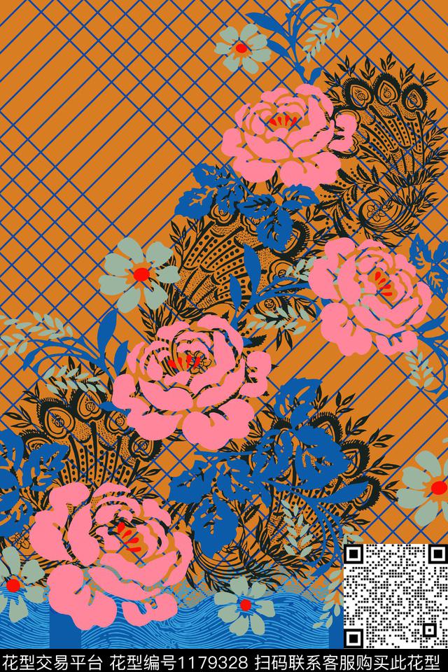 几何花卉大牌风传统印花华亿平台下载（图片编号: 1179328） - 瓦栏（Walan）