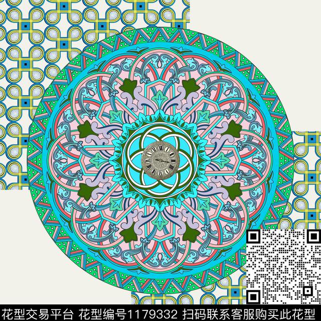 大牌风曼陀罗钟数码印花华亿平台下载（图片编号: 1179332） - 瓦栏（Walan）