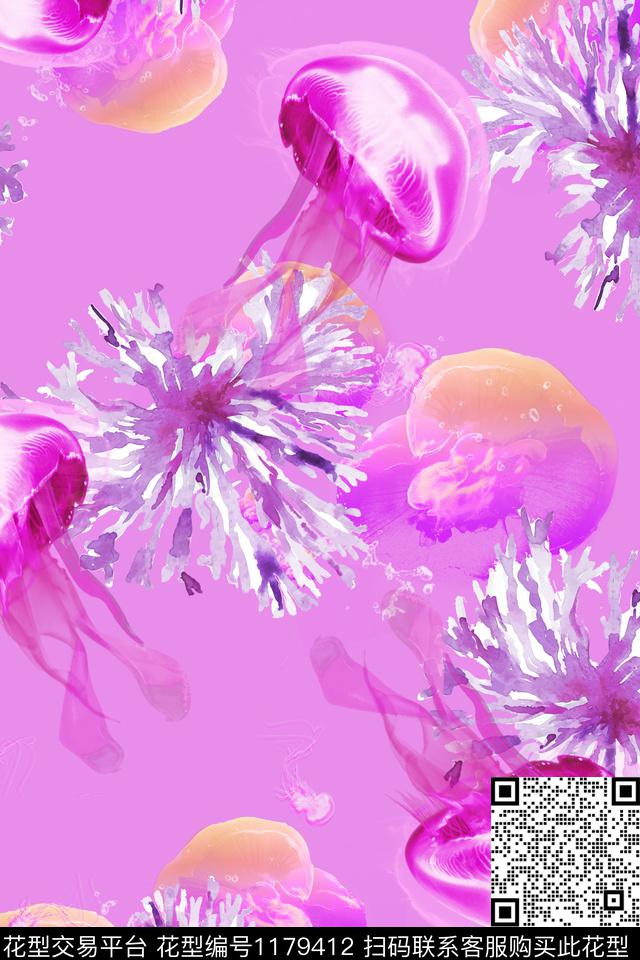春夏华亿平台炫彩水母数码印花华亿平台下载（图片编号: 1179412） - 瓦栏（Walan）