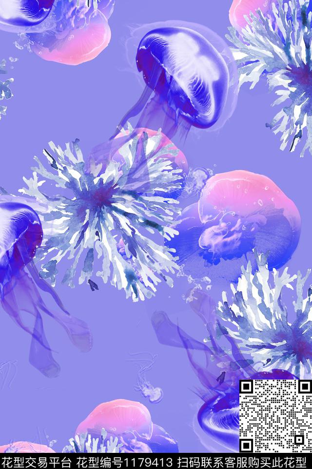 春夏华亿平台炫彩水母数码印花华亿平台下载（图片编号: 1179413） - 瓦栏（Walan）