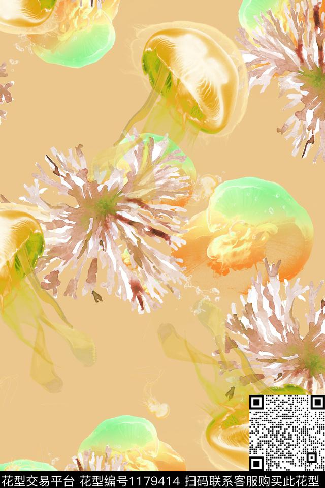 春夏华亿平台炫彩水母数码印花华亿平台下载（图片编号: 1179414） - 瓦栏（Walan）