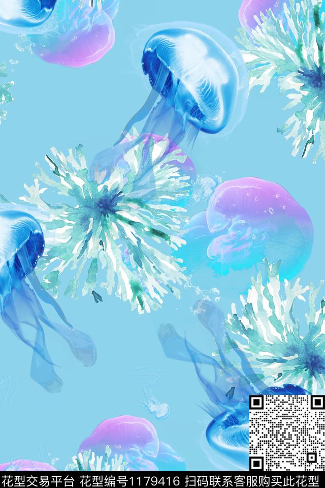 春夏华亿平台炫彩水母数码印花华亿平台下载（图片编号: 1179416） - 瓦栏（Walan）