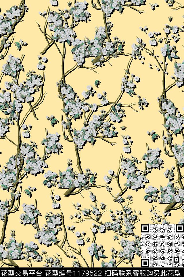花卉清爽高端数码印花华亿平台下载（图片编号: 1179522） - 瓦栏（Walan）