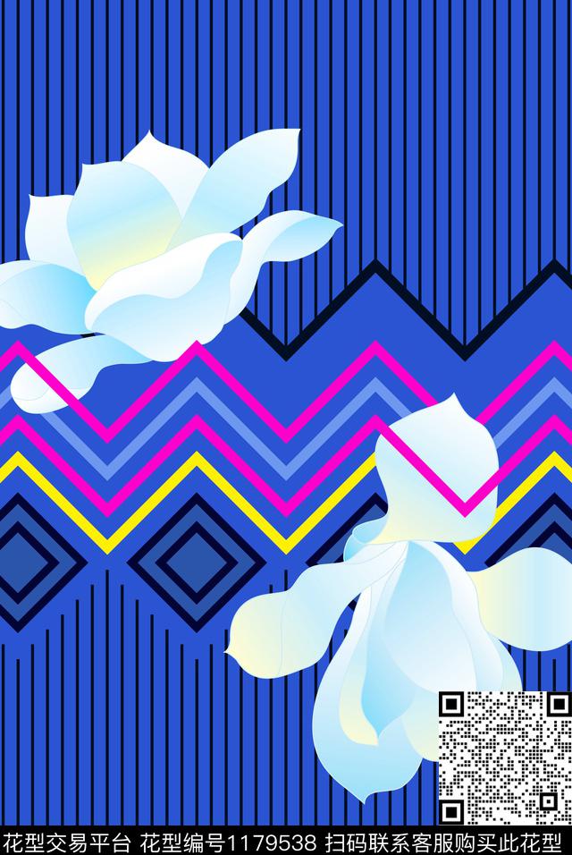 几何花卉线条数码印花华亿平台下载（图片编号: 1179538） - 瓦栏（Walan）