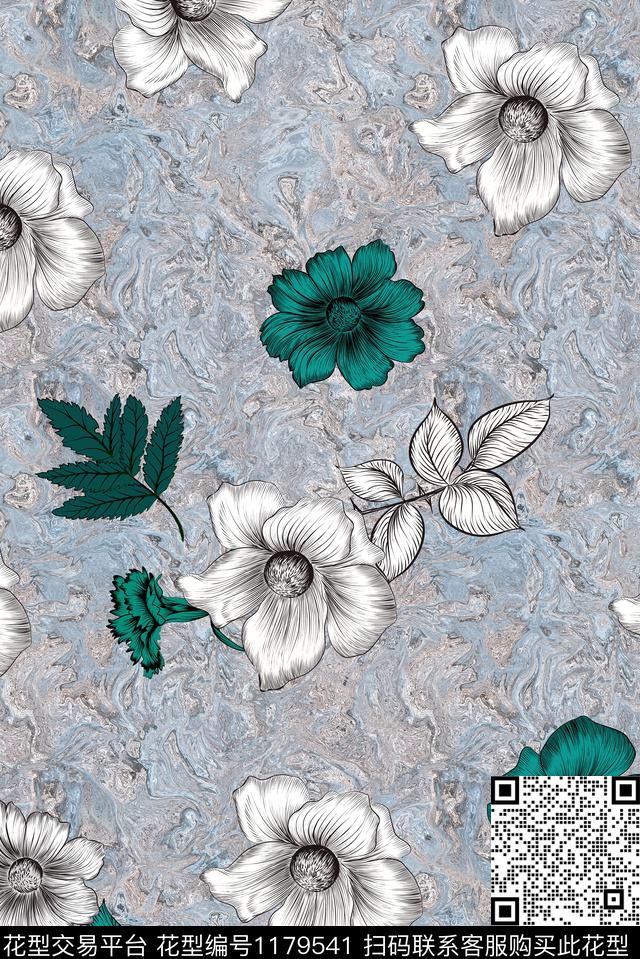 花卉植物清爽数码印花华亿平台下载（图片编号: 1179541） - 瓦栏（Walan）