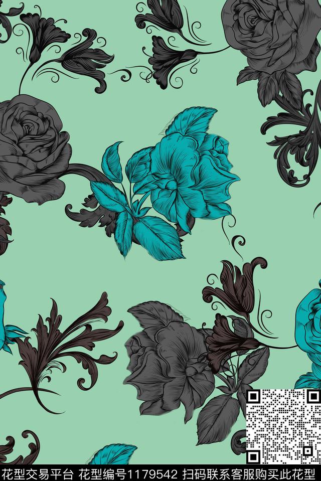 花卉植物清爽数码印花华亿平台下载（图片编号: 1179542） - 瓦栏（Walan）