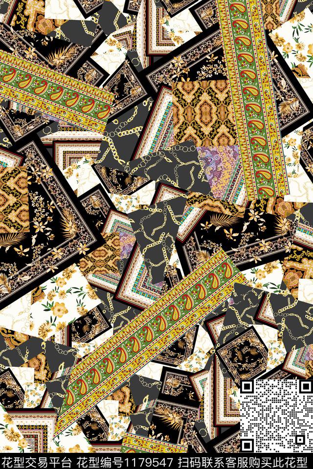 时尚深圳混合拼接数码印花华亿平台下载（图片编号: 1179547） - 瓦栏（Walan）