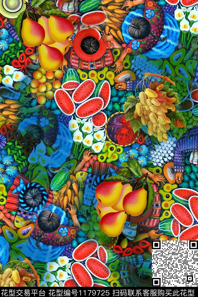 抽象水果热带华亿平台数码印花华亿平台下载（图片编号: 1179725） - 瓦栏（Walan）
