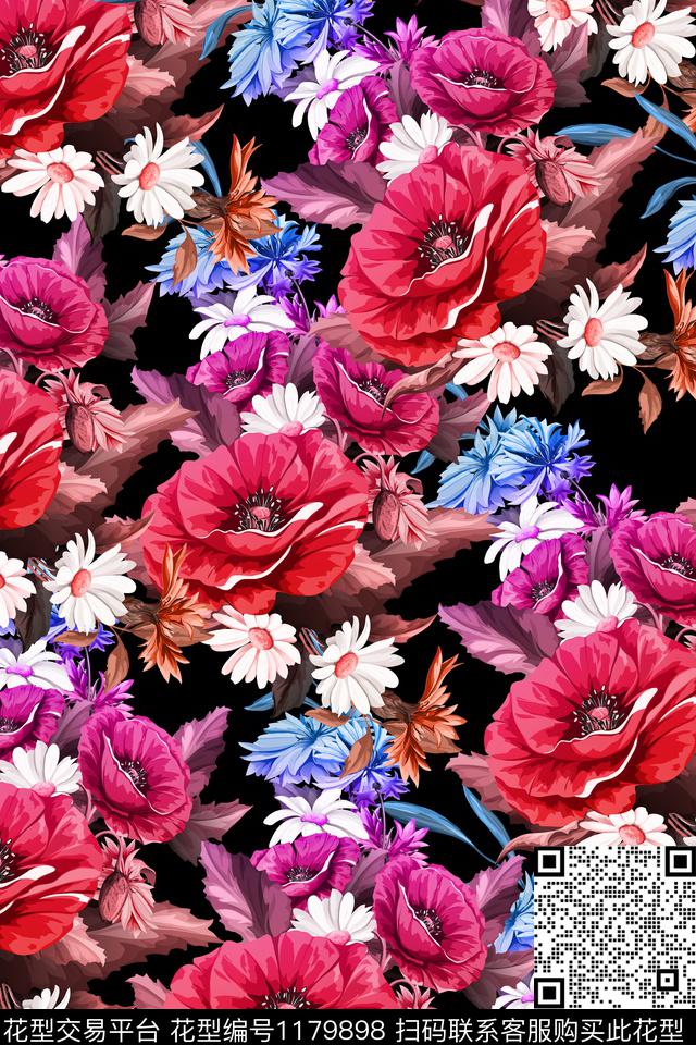 时尚抽象花卉数码印花华亿平台下载（图片编号: 1179898） - 瓦栏（Walan）