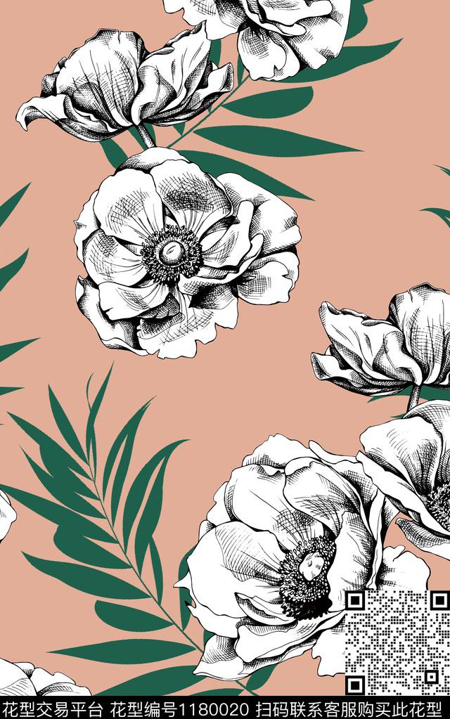 数码华亿平台花卉大牌风数码印花华亿平台下载（图片编号: 1180020） - 瓦栏（Walan）