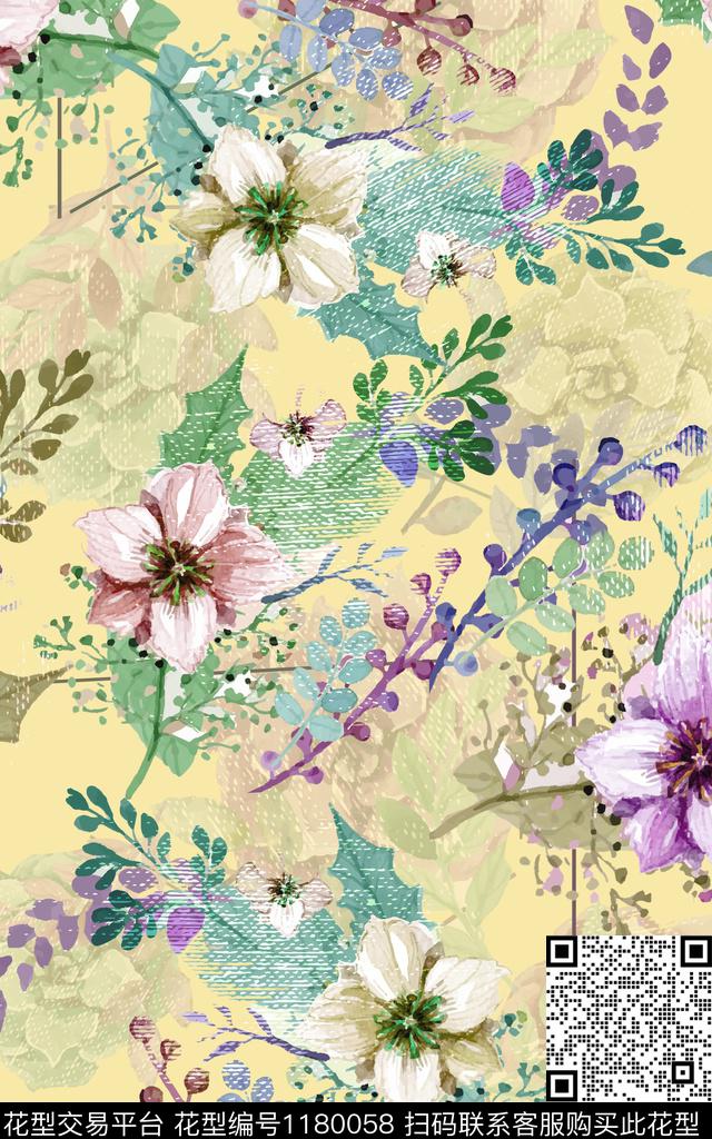 女装清爽底花卉素雅数码印花华亿平台下载（图片编号: 1180058） - 瓦栏（Walan）