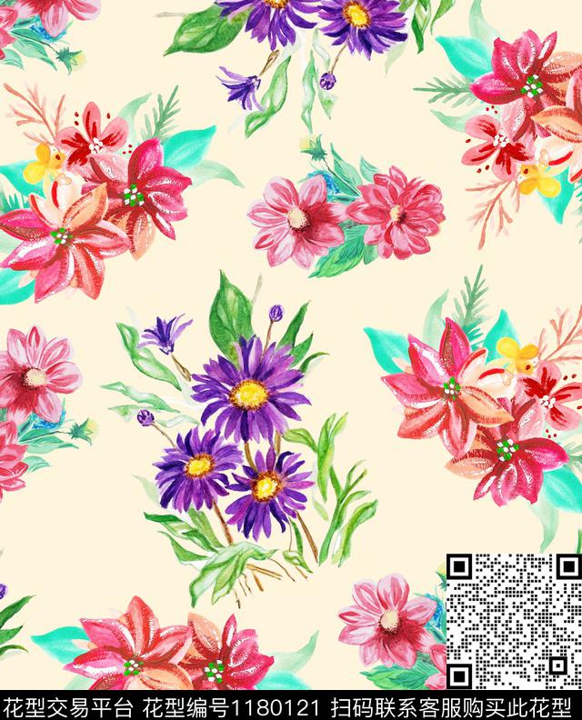 春夏华亿平台女装清爽底花卉数码印花华亿平台下载（图片编号: 1180121） - 瓦栏（Walan）