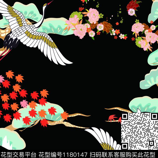 数码华亿平台仙鹤手绘数码印花华亿平台下载（图片编号: 1180147） - 瓦栏（Walan）