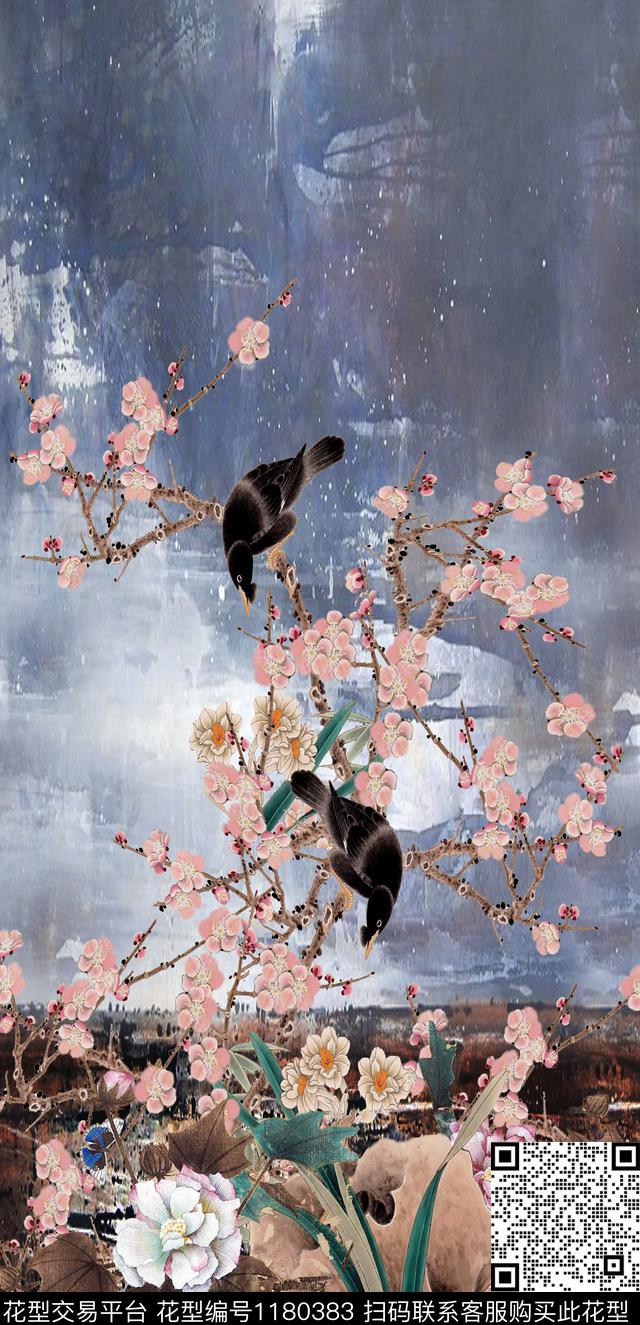 旗袍中国风定位花鸟数码印花华亿平台下载（图片编号: 1180383） - 瓦栏（Walan）