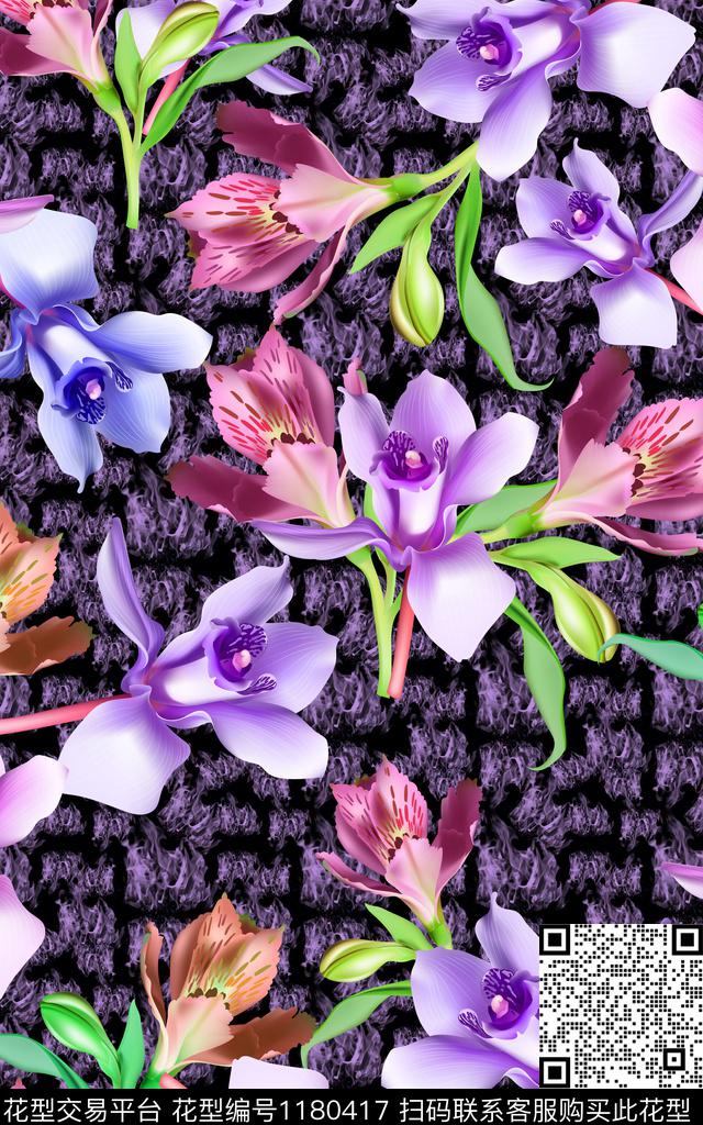 女装纹理花卉数码印花华亿平台下载（图片编号: 1180417） - 瓦栏（Walan）