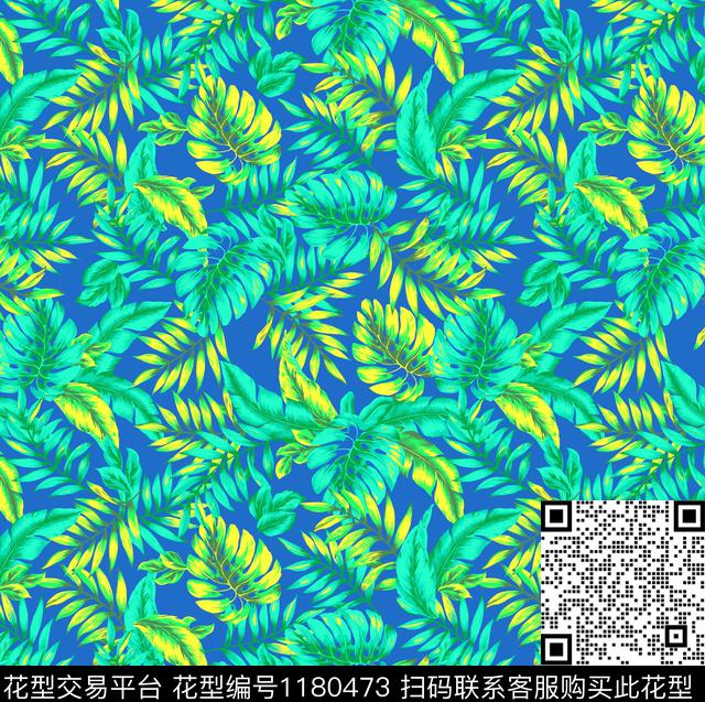 数码华亿平台绿植树叶五彩绿叶数码印花华亿平台下载（图片编号: 1180473） - 瓦栏（Walan）