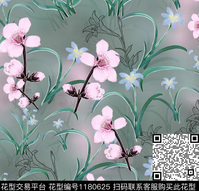 潮牌花卉水仙花数码印花华亿平台下载（图片编号: 1180625） - 瓦栏（Walan）