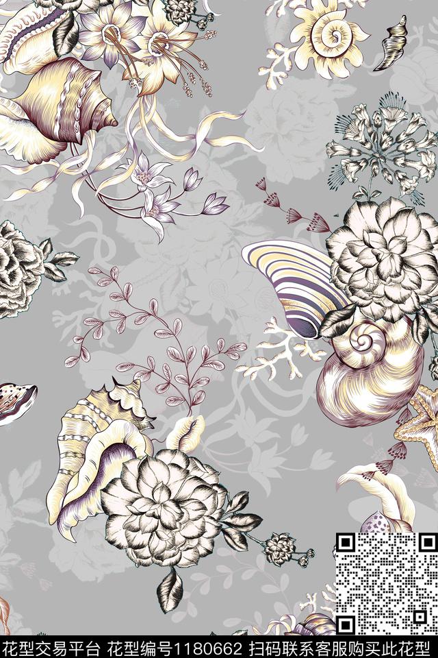 花卉海螺数码印花华亿平台下载（图片编号: 1180662） - 瓦栏（Walan）